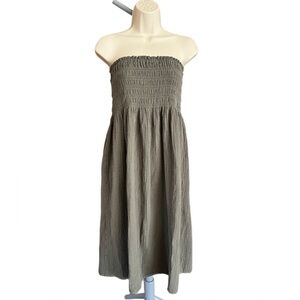 Strapless Green Muslin Smocked Dress XS